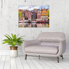 Tablou pe sticlă - Amsterdam, case de dans (70x50 cm)
