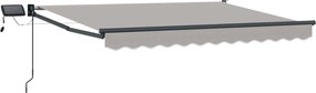 vidaXL Marchiză retractabilă manuală cu led-uri Gri deschis 3 x 2,5 m