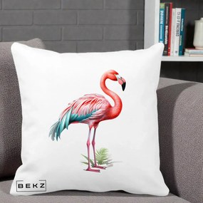 Perna Decorativa Flamingo Roz cu Pene Teal, 40x40 cm, Alba Mata, Husa Detasabila, Perna Inclusa, BEKZ®