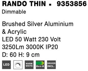 Plafoniera LED 3000K moderna 60cm RANDO THIN argintiu NVL-9353856