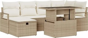 vidaXL Set de canapele pentru grădină cu pernă 7 pcs Bej Rattan poli