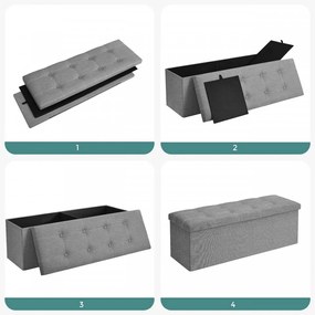 Bancheta versatila cu capac, MDF / textil, gri deschis, Songmics
