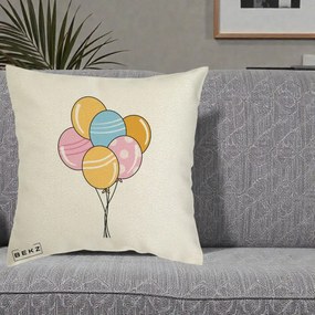 Perna Decorativa Baloane Petrecere, 40x40 cm, Ecru, Husa Detasabila, Perna Inclusa, BEKZ®