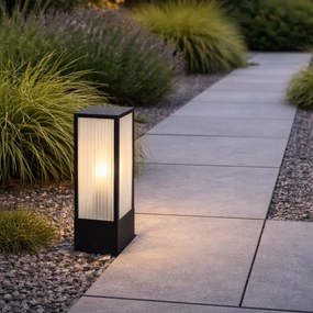 Lampă de exterior cu picior neagră cu sticlă striată 40 cm IP44 - Charlois