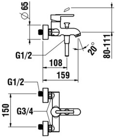 Baterie de cadă LAUFEN H3210810044001 LUA crom lucios