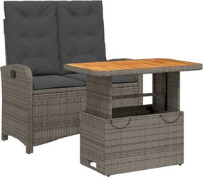 vidaXL Set mobilier de grădină cu perne, 2 piese, gri, poliratan