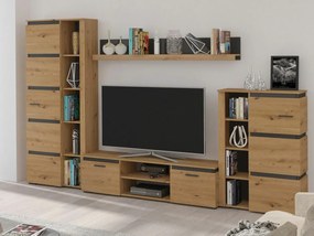 Mobilă pentru sufragerie Tucson 122Stejar Artisan, Gri, Părți separate, Cu comodă tv, PAL laminat, 190x304x40cm, 146 kg