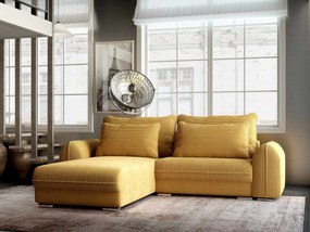 Colțar extensibil dumonde cu ladă de depozitare si sezut confortabil din spuma high-density, Denver Zoom Mustar 275x185 cm