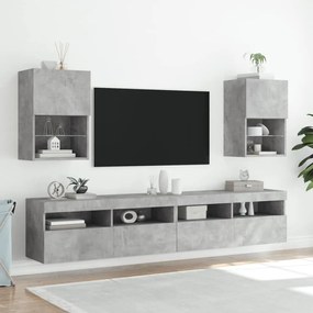 Comode TV cu lumini LED, 2 buc., gri beton, 40,5x30x60 cm