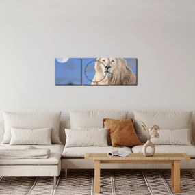 Tablou - Leu alb (cu ceas) (90x30 cm)