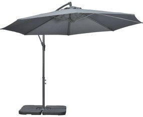 Outsunny Umbrelă de grădină deplasată octogonală pliabilă diametru 3 m, umbrelă de grădină cu suport în formă de cruce gri închis | Aosom Romania