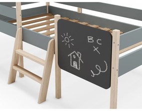 Pat pentru copii verde prăfuit de tip casă/înalt din lemn de pin cu somieră 90x190 cm Mint – Marckeric