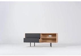 Comodă TV neagră/în culoare naturală din lemn de stejar 150x64 cm Fina – Gazzda