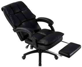 Scaun directorial, dubla buretare, suport picioare, piele ecologica, Negru
