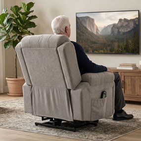 HOMCOM Fotoliu recliner electric cu ridicare, încălzire și masaj în 8 puncte, din chenille, 2 telecomenzi, bej | Aosom Romania