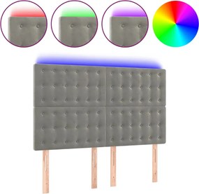 vidaXL Tăblie de pat cu LED, gri deschis, 144x5x118/128 cm, catifea