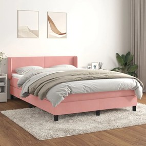 Pat box spring cu saltea, roz, 140x200 cm, catifea Roz, 140 x 200 cm, Design simplu