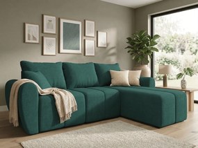 OFERTA Set canapea extensibilă reversibilă în formă de L SEVIO 246x145 cm, verde flacon + 2 perne GRATUIT II. calitate