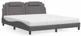vidaXL Pat cu saltea, gri, 180x200 cm, piele ecologică