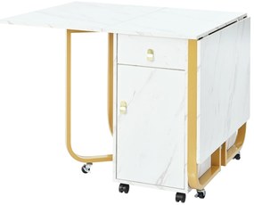 Masă de bucătărie versatilă și pliabilă, Alb+Auriu | Aosom Romania