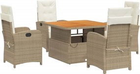 vidaXL Set mobilier de grădină cu perne, 5 piese, bej, poliratan