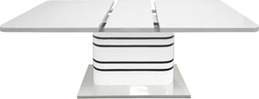 Masă dining extensibilă, alb HG extra lucios/dungi negre, 160-200x90 cm, TUBAL