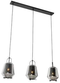 Lampă suspendată neagră cu sticlă fumurie 23 cm ovală cu 3 lumini - Kevin
