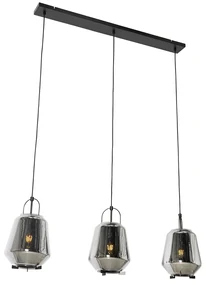 Lampă suspendată neagră cu sticlă fumurie 23 cm ovală cu 3 lumini - Kevin
