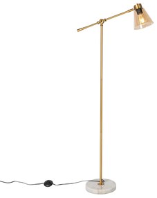 Lampa de podea art deco bronz cu marmura si sticla chihlimbar - Nina