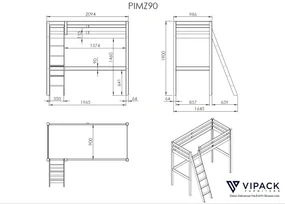 PINO (mezanin 90x200cm) cu birou.