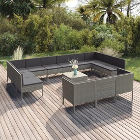 vidaXL Set mobilier de grădină cu perne, 14 piese, gri, poliratan