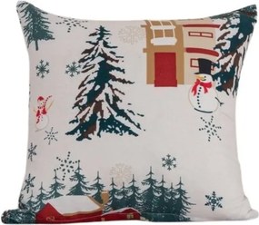 Fata de perna din polic bumbac SNOWY HOUSES POLY 45x45 cm, alb