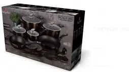 Set oale si tigai marmorate cu capace, antiaderente, 18 piese Shiny Black Berlinger Haus BH 6614, functioneaza si pe inductie