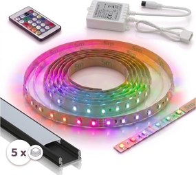 SET 1x bandă LED RGBW DIGITAL LED/16,5W/230V, 5 m + 5x profil încastrat de 1 m + telecomandă