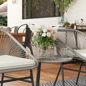 Outsunny Set de mobilier de exterior cu 3 piese, 1 masă, 2 scaune, Împletitură de ratan, Cadru din oțel, Masă de cafea cu blat de sticlă, Gri închis | Aosom Romania