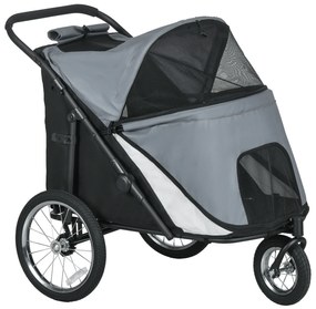 PawHut Cărucior pentru câini, rabatabil, acoperiș rabatabil, pernă pentru odihnă, cadru din oțel, Gri/Negru | Aosom Romania