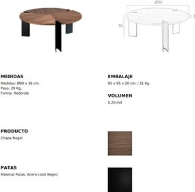 Masuta de cafea moderna design LUX Wood and Black, 90cm