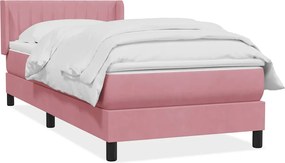 vidaXL Pat box spring cu saltea, roz, 100x220 cm, catifea