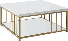 Masuta cafea Zenn, alb/auriu, PAL melaminat/metal, 90x90x40 cm