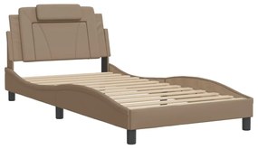 3208079 vidaXL Cadru de pat cu tăblie, cappuccino, 100x200 cm, piele ecologică