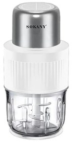 Tocator electric 2 in 1, Sokany SK-YM-7032, 4 lame din otel inoxidabil de inalta calitate, motor puternic 800 W, 3L, recipient din Sticla, Alb