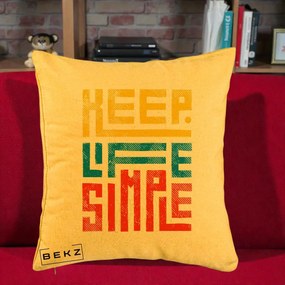Perna Decorativa Keep Life Simple Colorat, 40x40 cm, Galben, Husa Detasabila, Perna Inclusa, BEKZ®