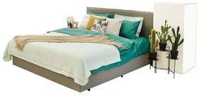 PAT MATRIMONIAL TAPITAT TEXTIL CU SOMIERA SI TABLIE INCLUSA, 160X200 CM, CULOARE GRI