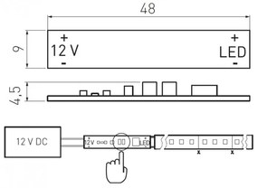 Intrerupator GLAX cu senzor ON/OFF si cablu L= 2000 mm pentru banda LED, AE-WLPR-60P2