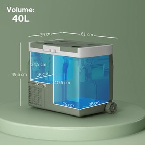 Outsunny Ladă frigorifică electrică portabilă 40 L frigider portabil pentru mașină moduri ECO/MAX mâner telescopic 61x39x49,5cm gri | Aosom Romania