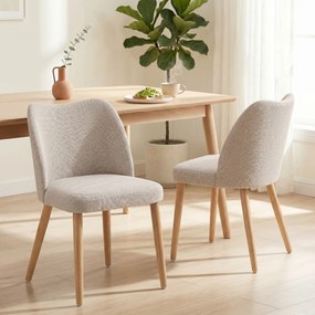 HOMCOM Set de 2 Scaune de Masă Moderne, Scaune de Bucătărie cu Tapițerie din In, Șezut Imbătut, Spătar Curbat, Picioare din Lemn de Cauciuc, Ușor de Asamblat, Alb Crem | Aosom Romania