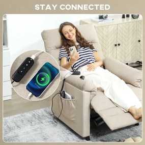 HOMCOM Fotoliu Relaxant Electric cu Masaj și Încălzire, cu Suport pentru Picioare, Silențios, Reclinabil 150° în Material Catifelat Prietenos cu Animalele, cu Funcție de Memorare, 2 Telecomenzi pentru Sufragerie, Bej | Aosom Romania