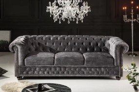 Canapea clasica stil englezesc Chesterfield 3 locuri, gri