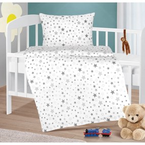 Lenjerie de pat pentru copii Bellatex din bumbacAgata Stars gri, 90 x 135 cm, 45 x 60 cm