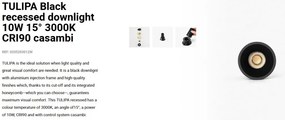 Spot LED incastrabil TULIPA Black recessed downlight 10W 15° 3000K CRI90 casambi